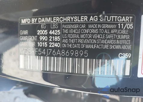 2006 Mercedes-Benz C 280 Luxury из США, поврежденный, VIN WDBRF54J76A869895